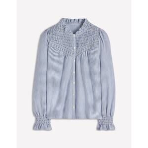 Boden Smocked Yoke Stripe Jersey Button Up Shirt Women US 10 Blue White Preppy